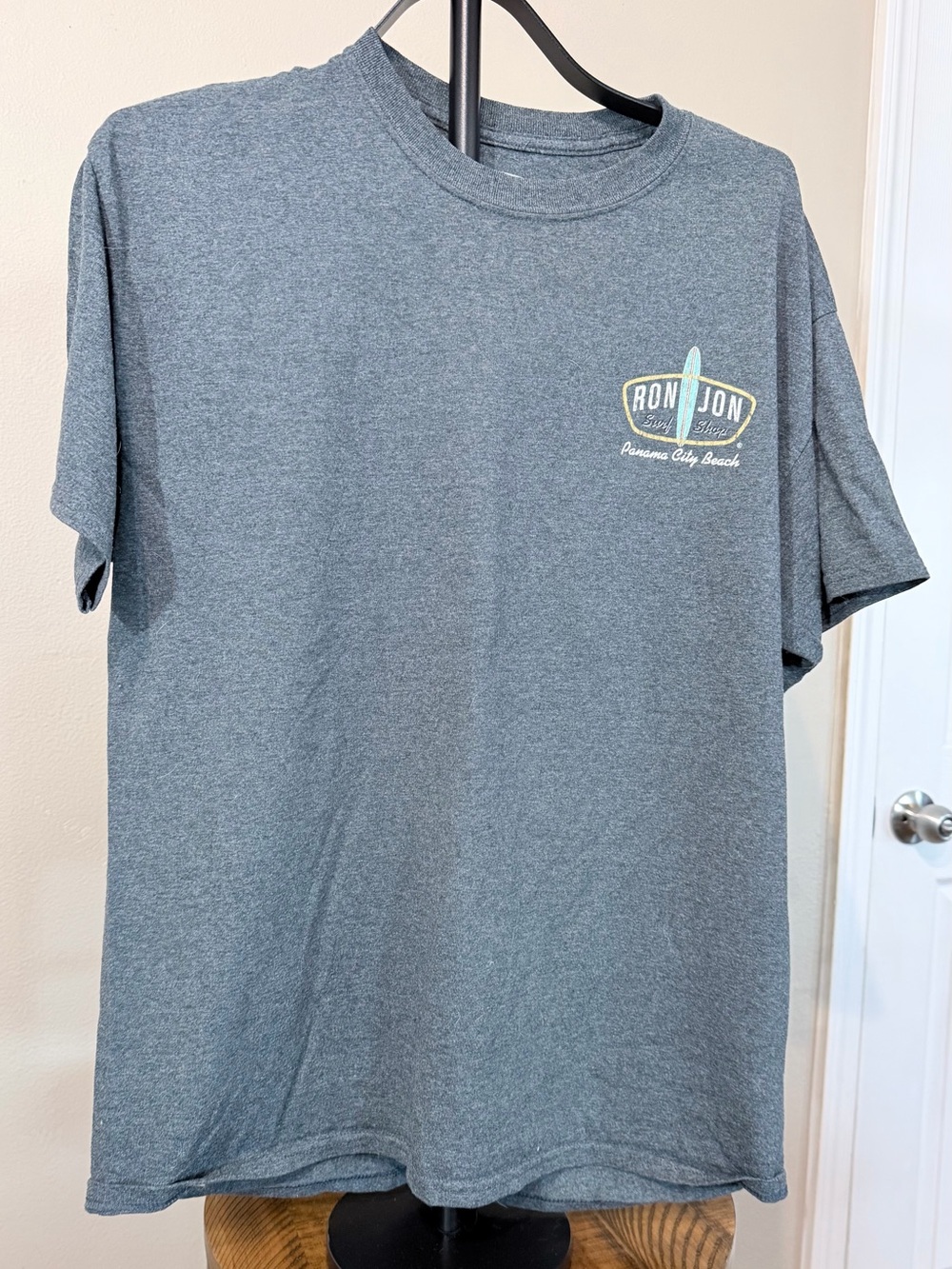 Ron Jon Surf Shop Men's L Gray Crew Neck Short Sleeve Cotton Double-Sided Tee